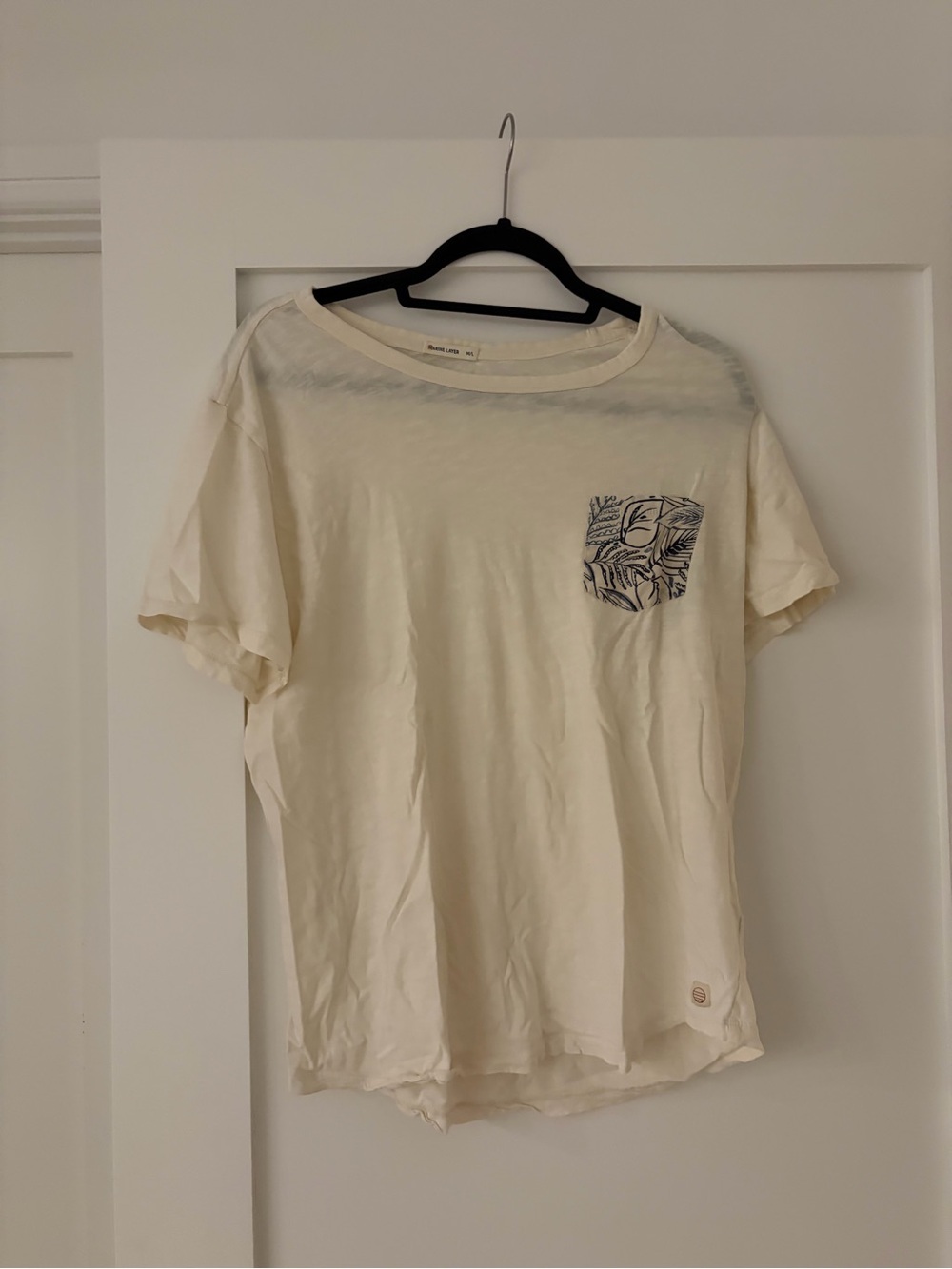 Marine Layer Cream Tee with Navy Pocket Print